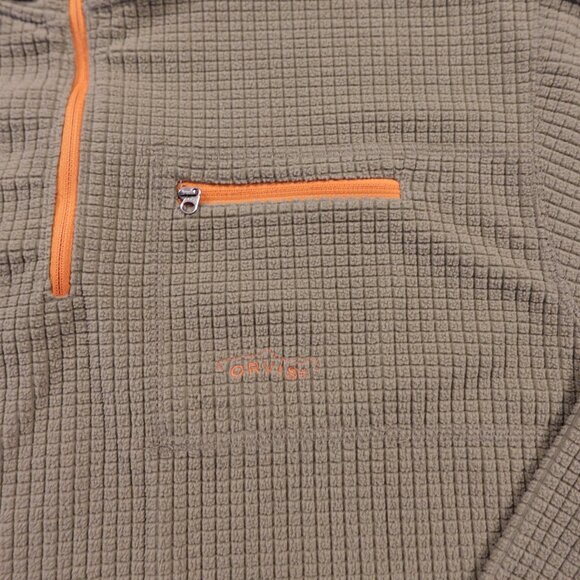 Orvis Trout Bum Grid Fleece Quarter-Zip Pullover Khaki Green Size Large - Picture 3 of 12